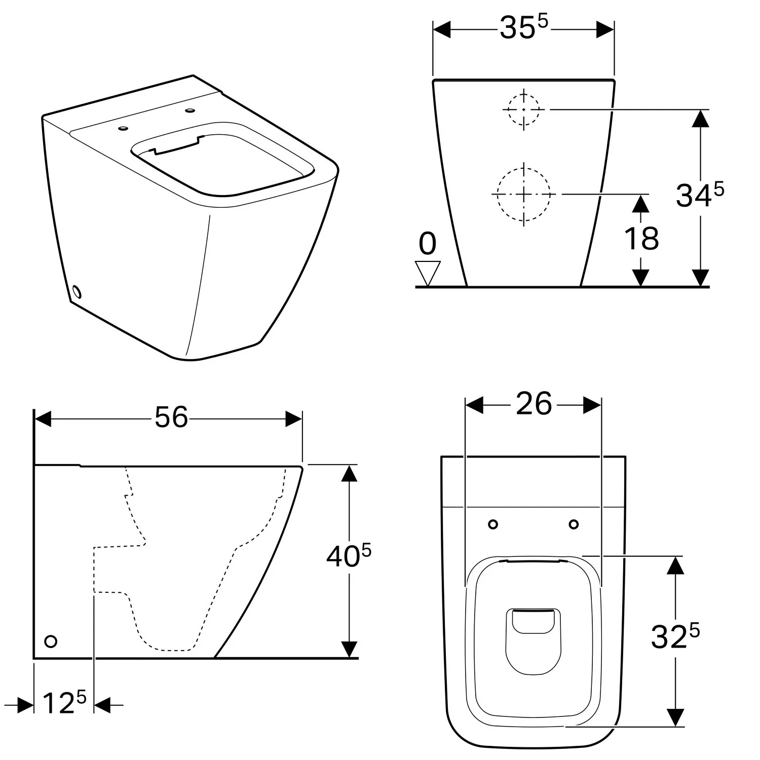Geberit iCon Square Stand-WC Tiefspüler, geschlossene Form, ohne Spülrand Bild 3