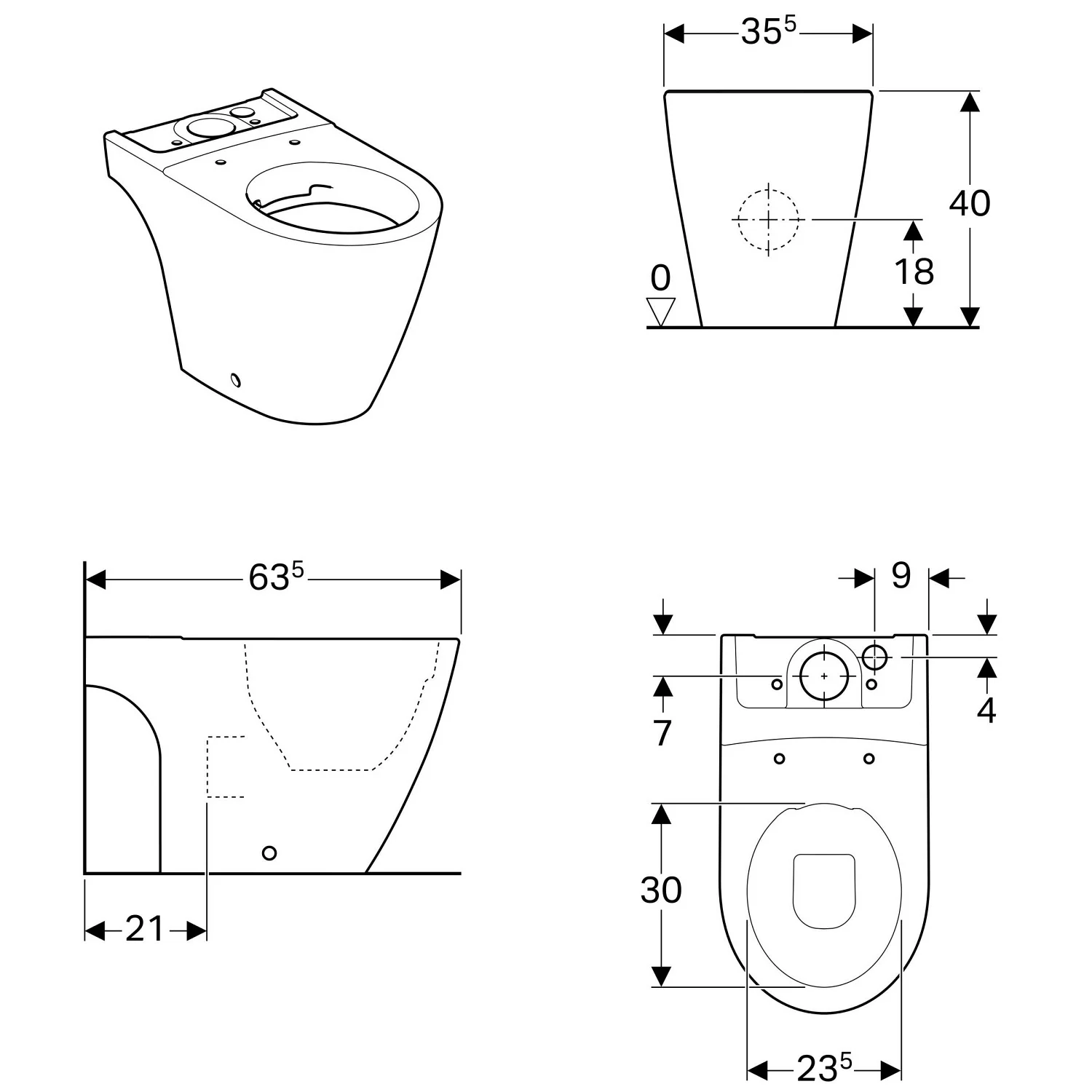 Geberit iCon Stand-WC für AP-Spülkasten aufgesetzt, Tiefspüler ohne Spülrand Bild 3