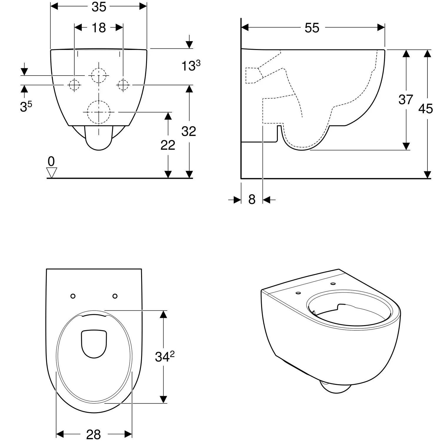 Geberit Renova Comfort Wand-WC Tiefspüler, erhöht, geschlossene Form, Rimfree Bild 2
