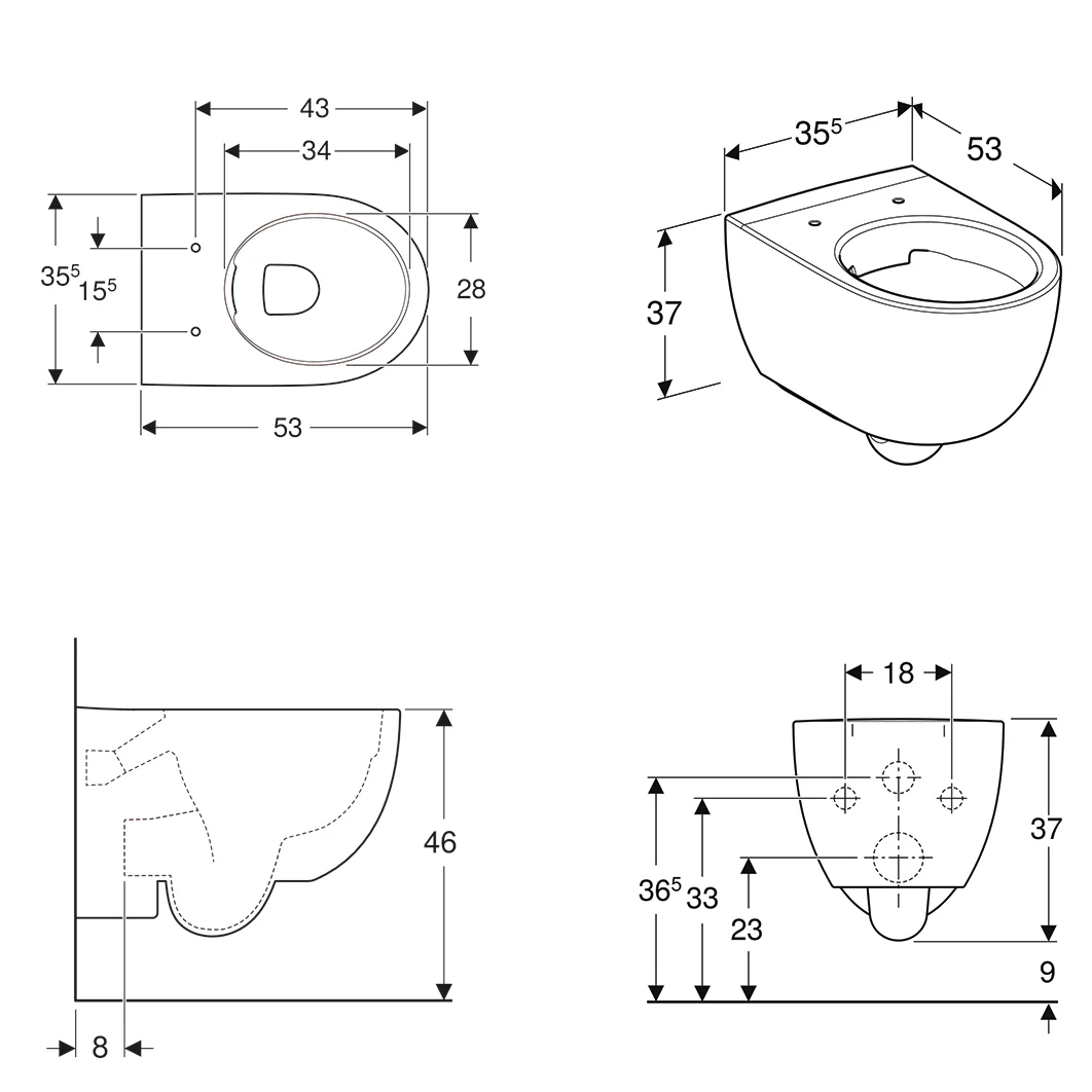Geberit Renova Comfort Wand-WC Tiefspüler, erhöht, geschlossene Form, Rimfree Bild 4
