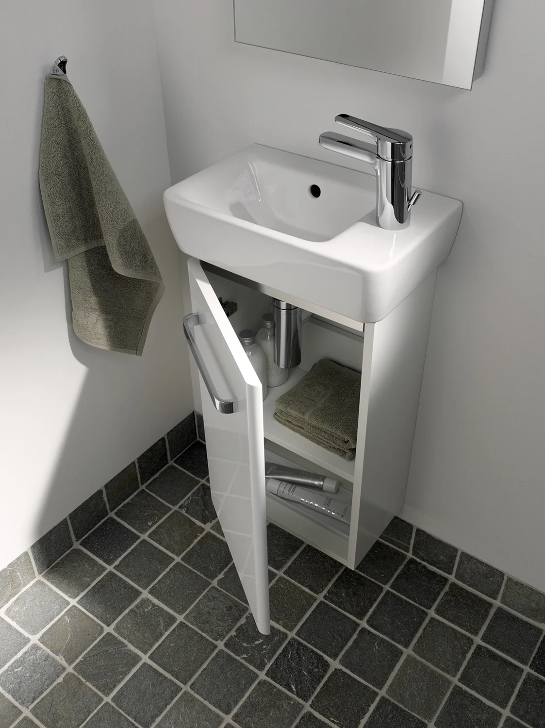 Geberit Renova Compact Handwaschbecken 40 cm, asymmetrisch mit Hahnloch rechts Bild 3