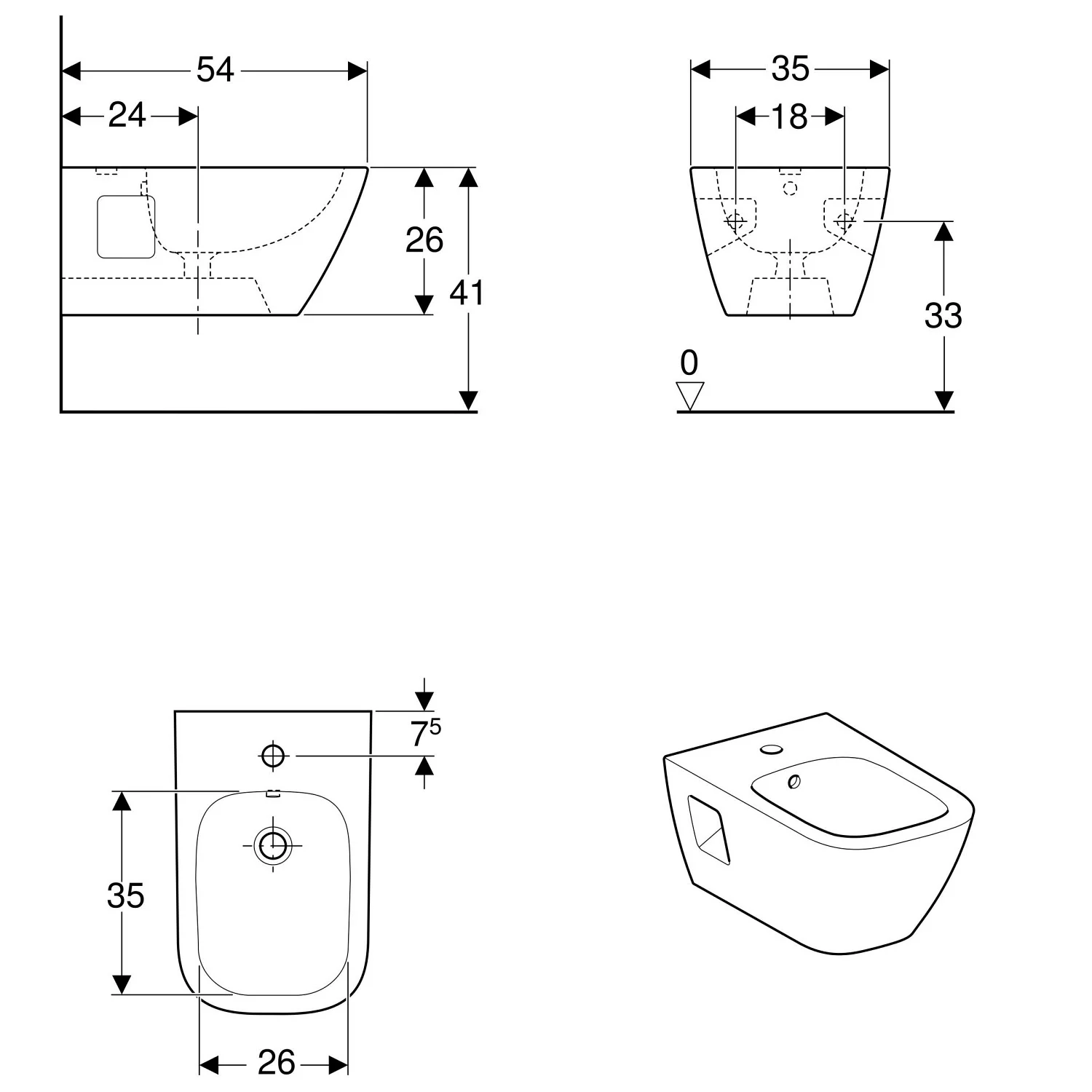 Geberit Renova Plan Square Wandbidet, teilgeschlossene Form Bild 3