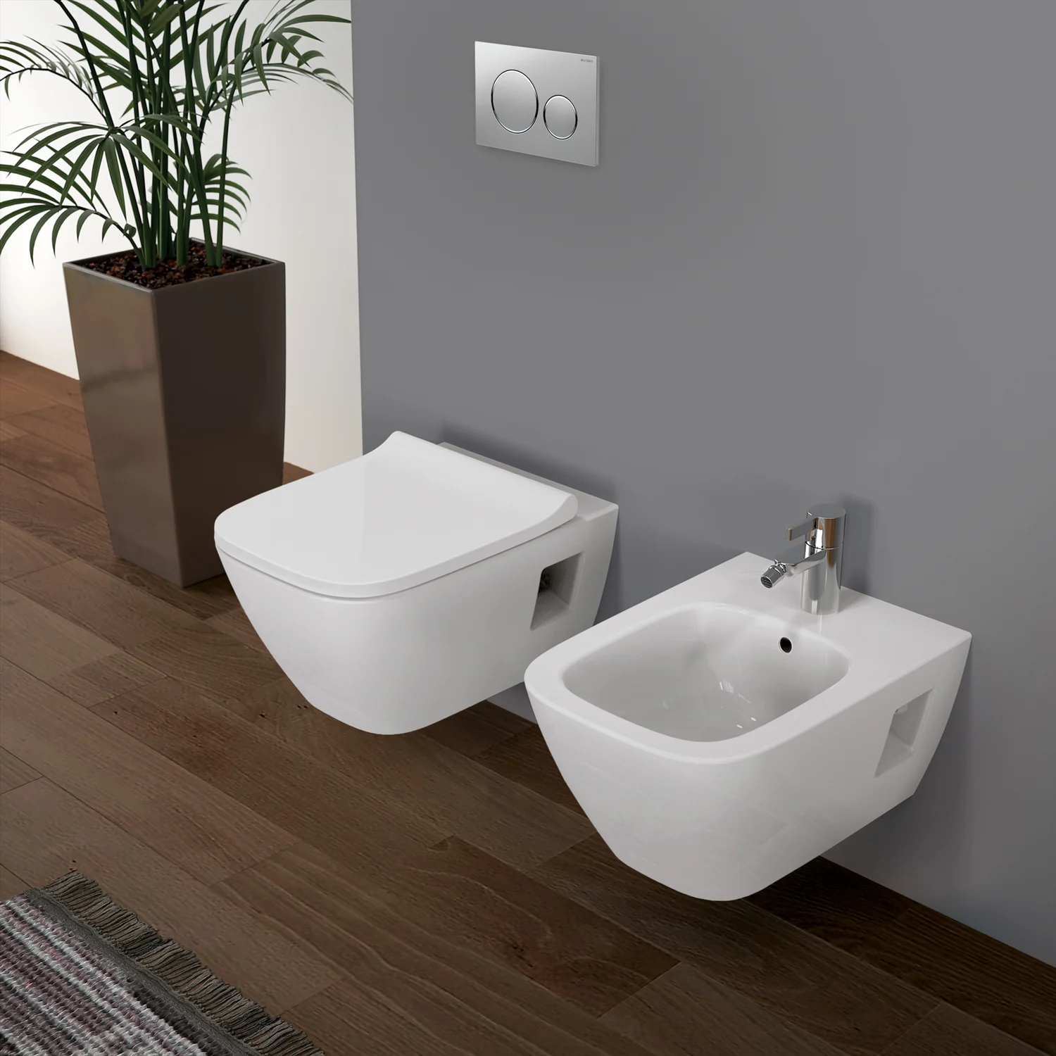 Geberit Renova Plan Square Wandbidet, teilgeschlossene Form Bild 2