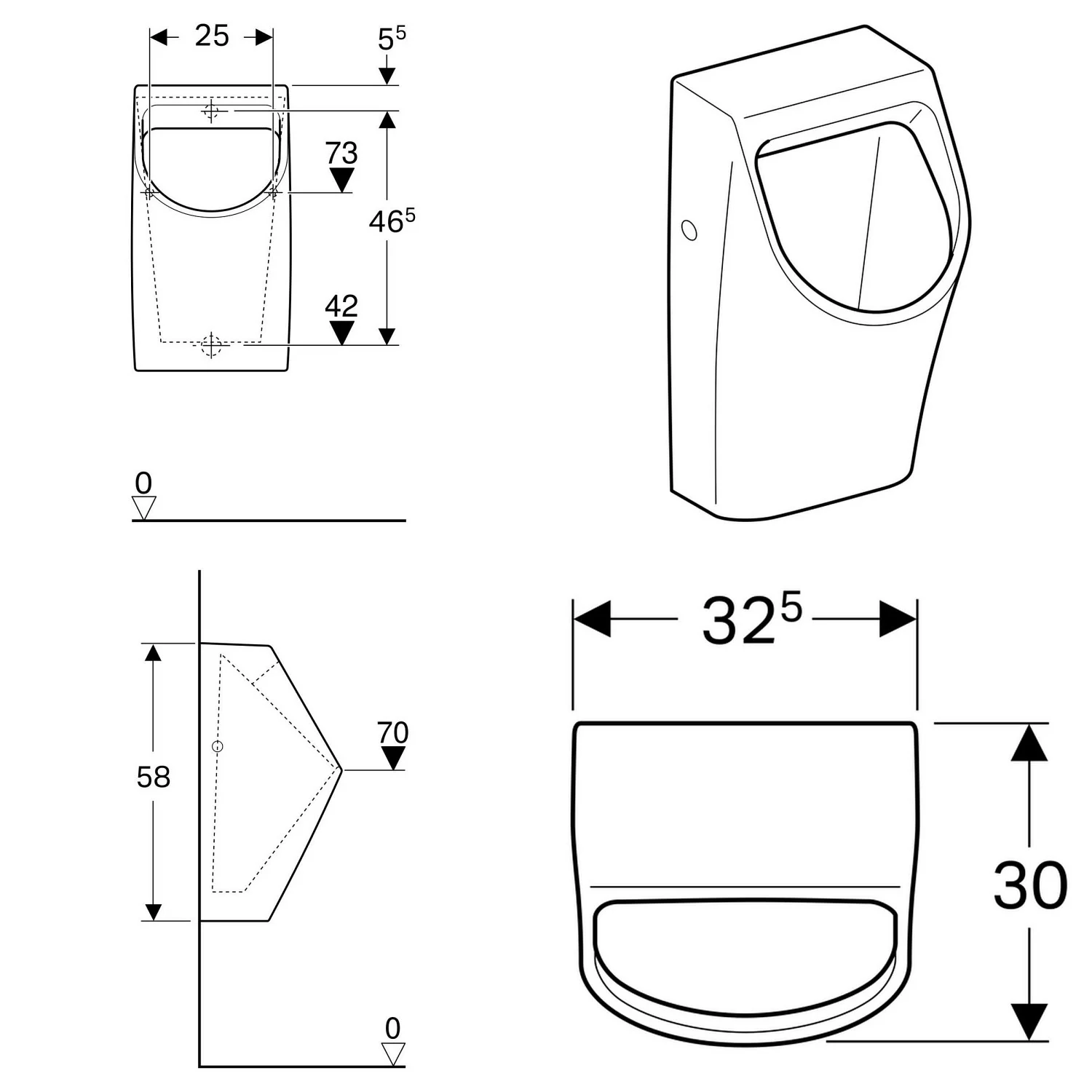 Geberit Renova Plan Urinal, Zulauf von hinten, Abgang nach hinten Bild 2