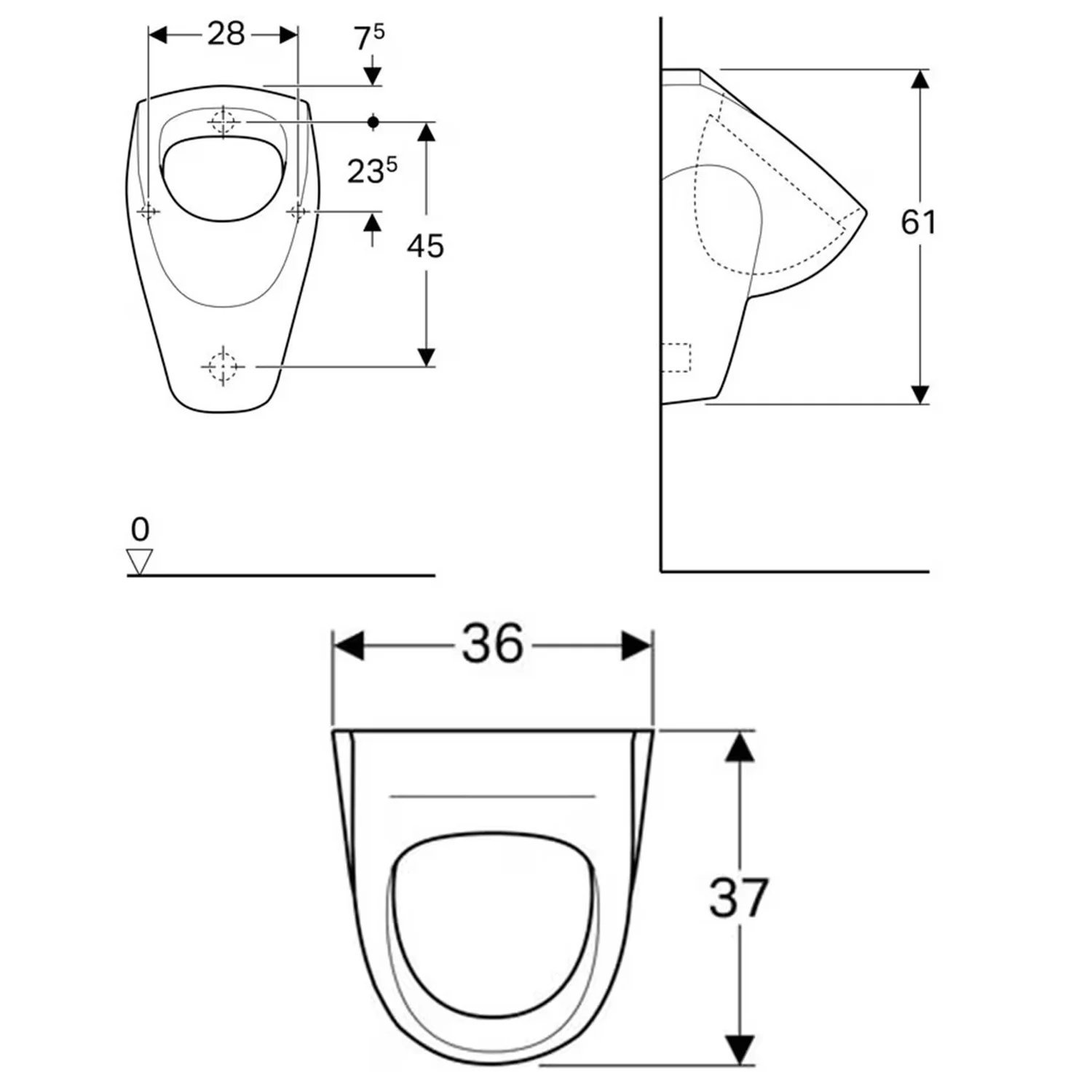 Geberit Renova Urinal mit Zielobjekt, Zulauf von hinten Bild 2