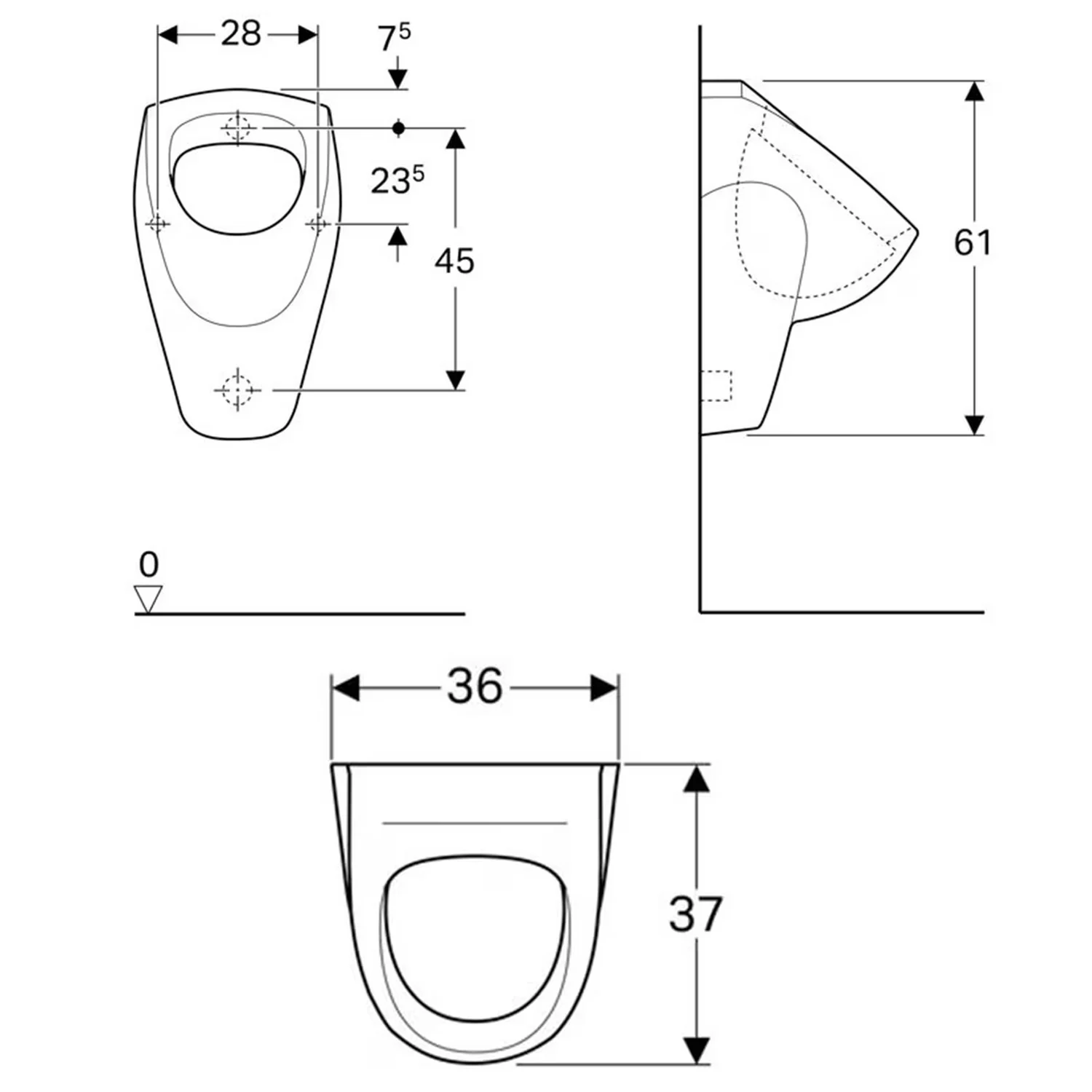 Geberit Renova Urinal, Zulauf von hinten Bild 2