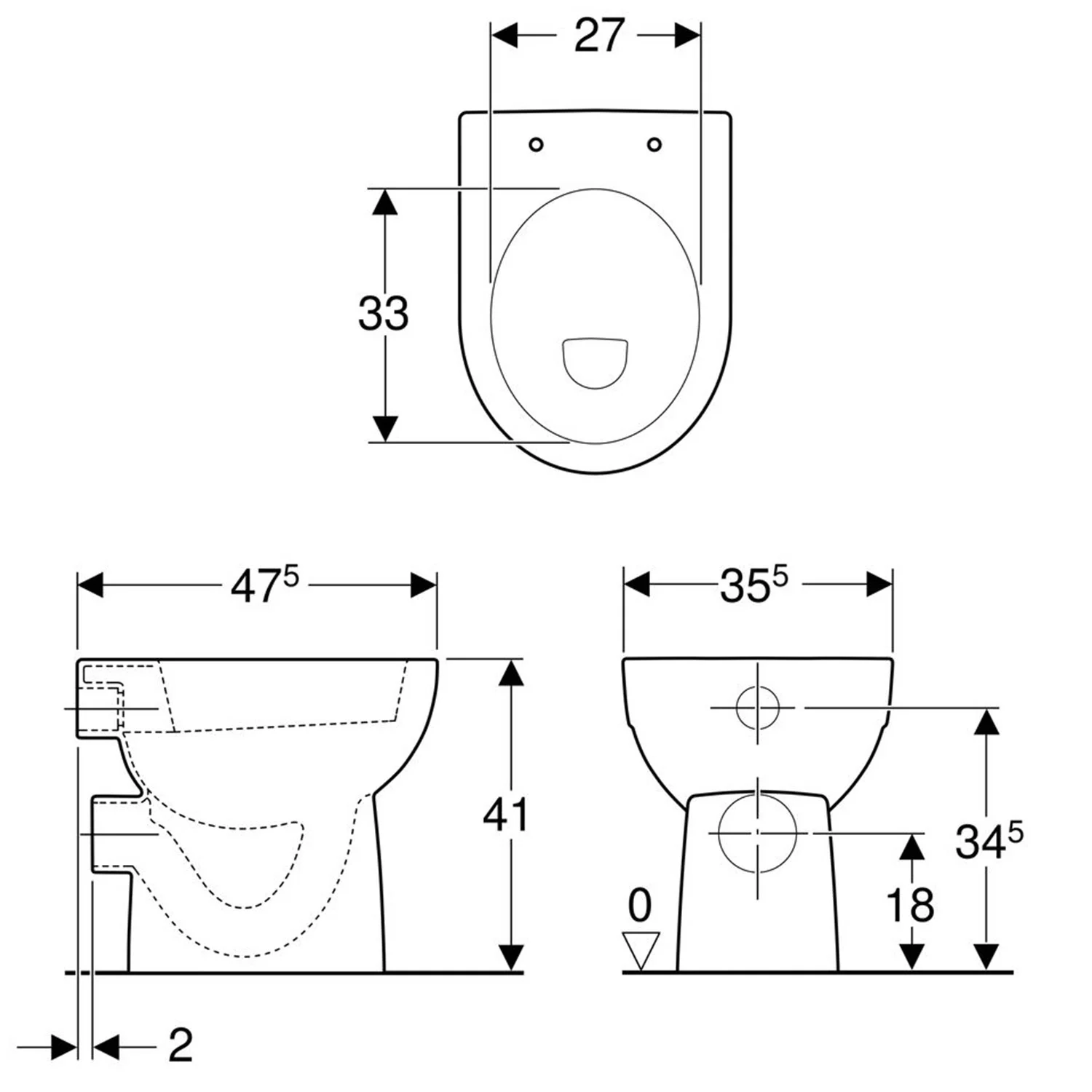 Geberit Renova Stand-WC Flachspüler, Abgang horizontal Bild 2