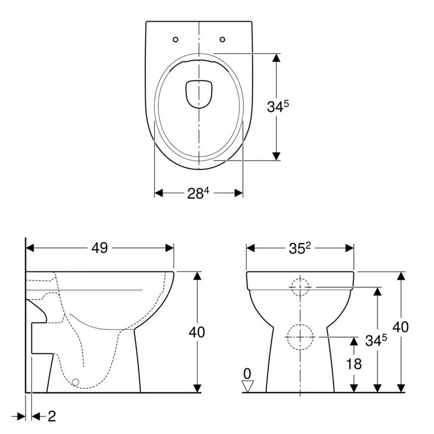 Geberit Renova Stand-WC-Tiefspüler, Abgang horizontal, Rimfree Bild 3