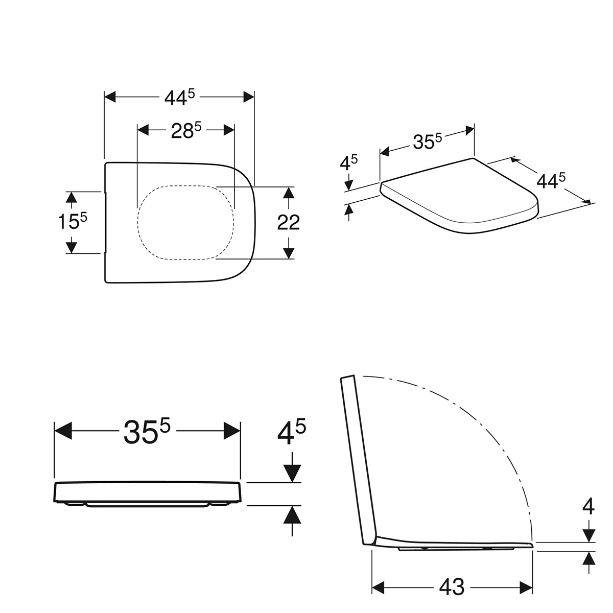 Geberit Renova Plan WC-Sitz, eckiges Design, Befestigung von oben, mit Absenkautomatik und ohne Quick release Bild 4