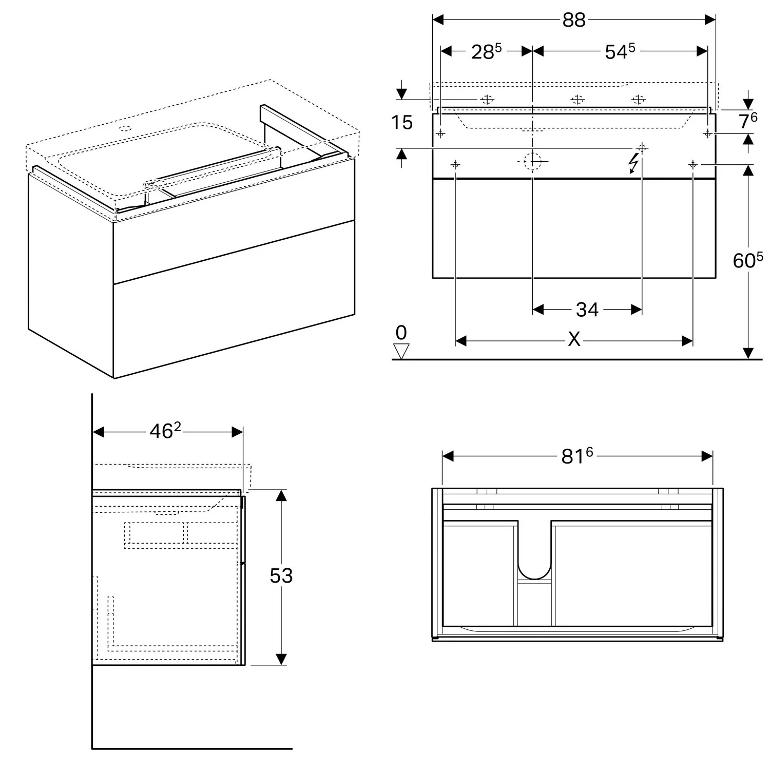 Geberit Xeno² Unterschrank für Waschtisch mit Ablagefläche, mit zwei Schubladen Bild 2