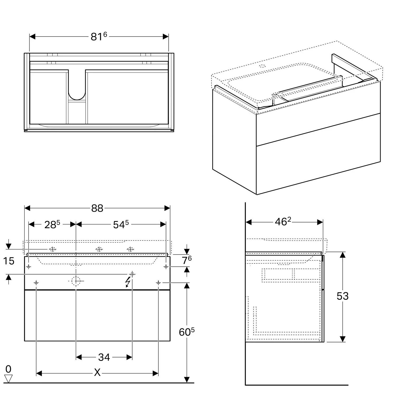 Geberit Xeno² Unterschrank für Waschtisch mit Ablagefläche, mit zwei Schubladen Bild 2