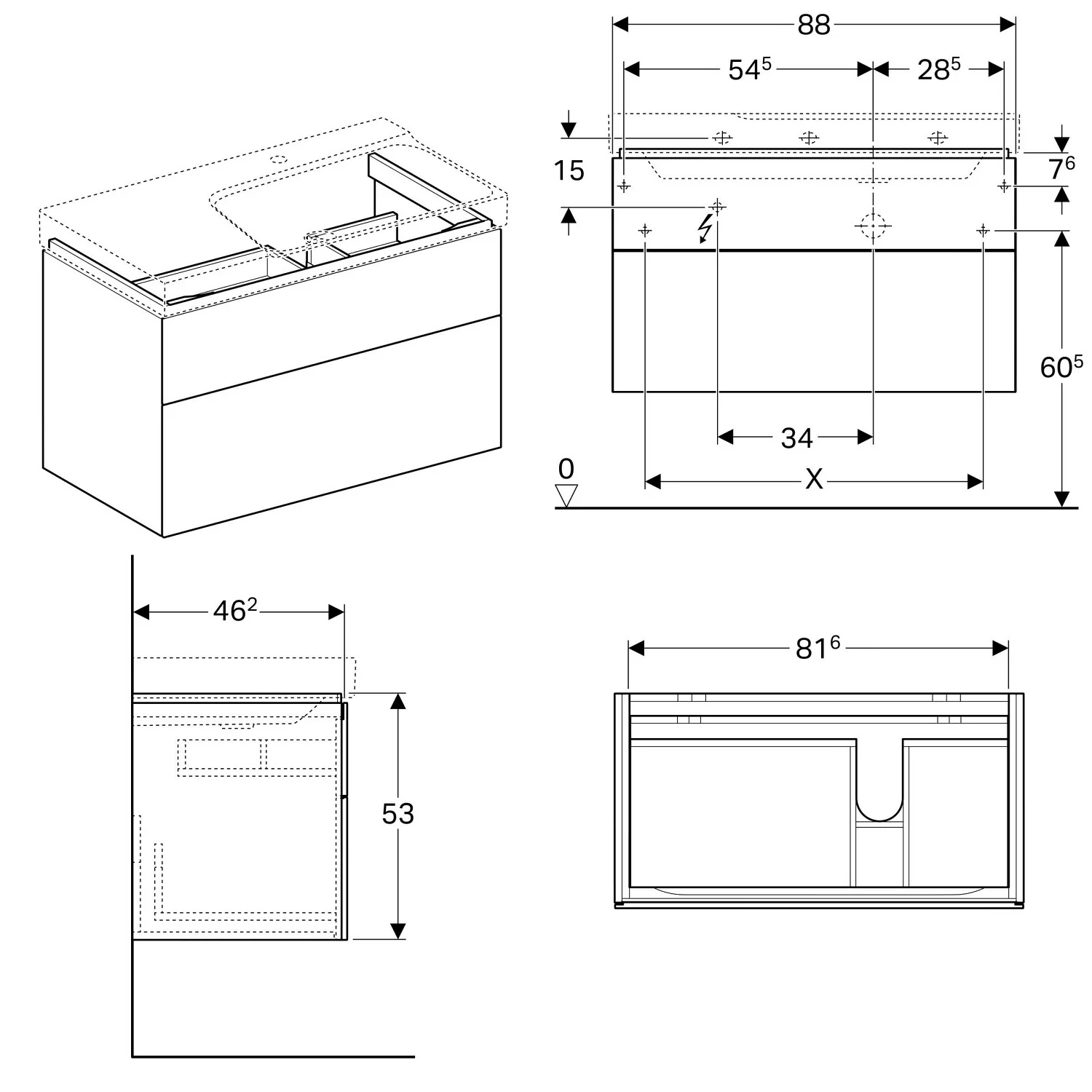 Geberit Xeno² Unterschrank für Waschtisch mit Ablagefläche, mit zwei Schubladen Bild 2