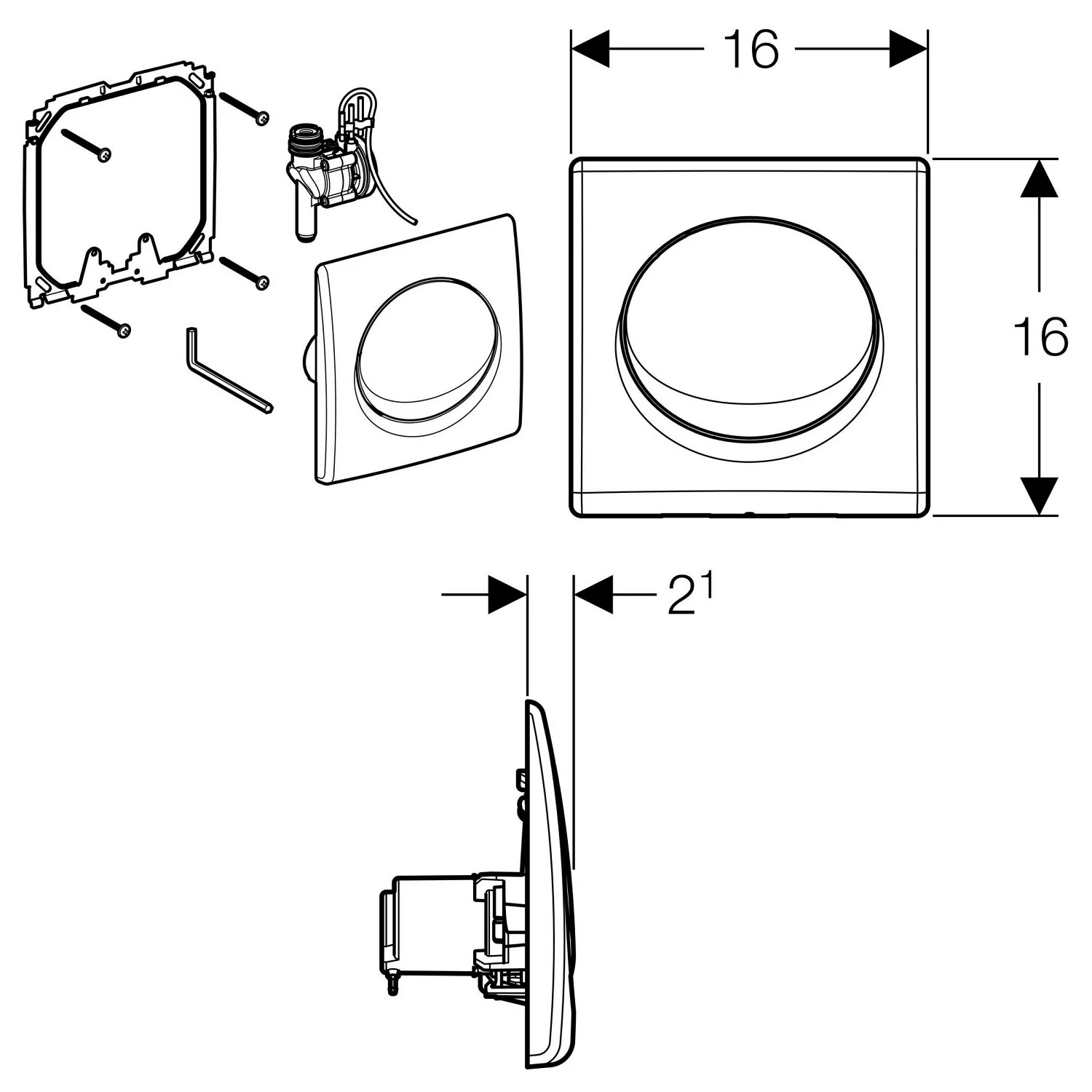 Geberit Basic Urinalsteuerung mit pneumatischer Spülauslösung, Betätigung aus Kunststoff Bild 3