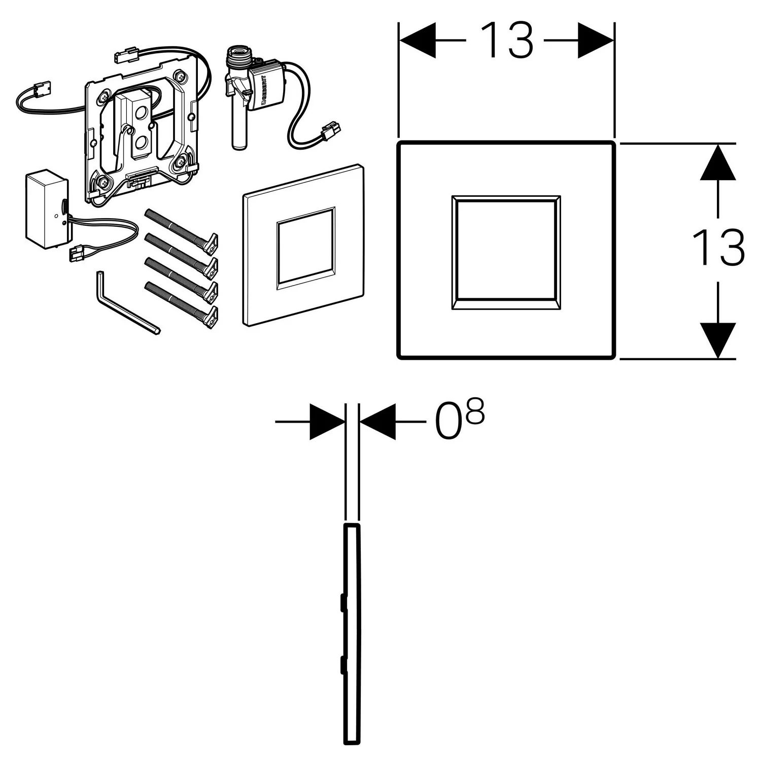 Geberit Urinalsteuerung mit elektronischer Spülauslösung, Netzbetrieb, Typ 20 square Abdeckplatte Bild 2