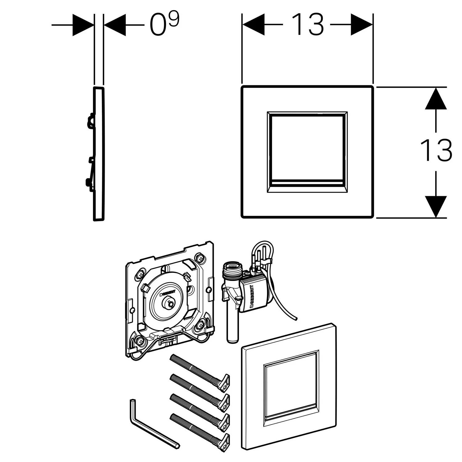 Geberit Urinalsteuerung mit pneumatischer Spülauslösung, Typ 20 square Betätigungsplatte Bild 2