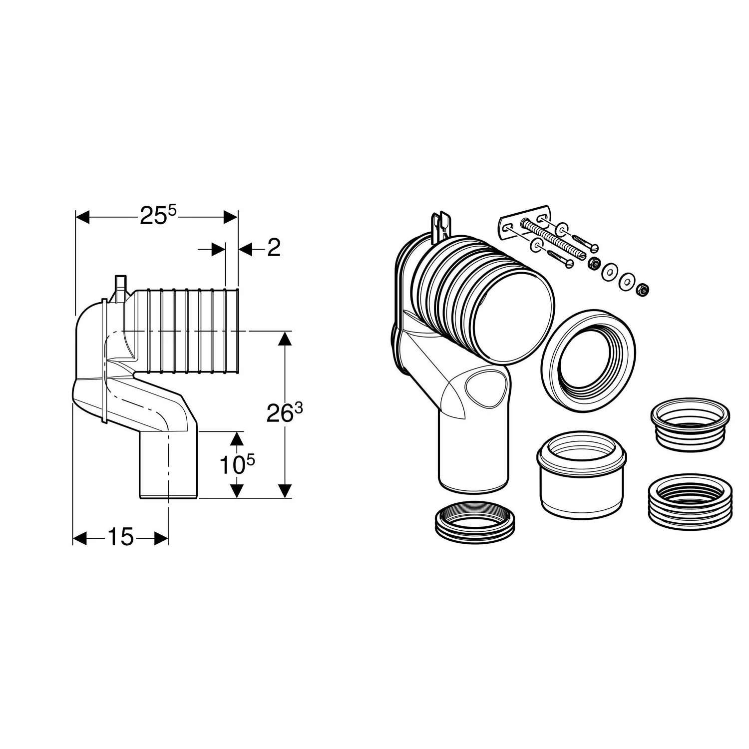Geberit P-Anschlussbogen Set für Stand-WC Bild 2