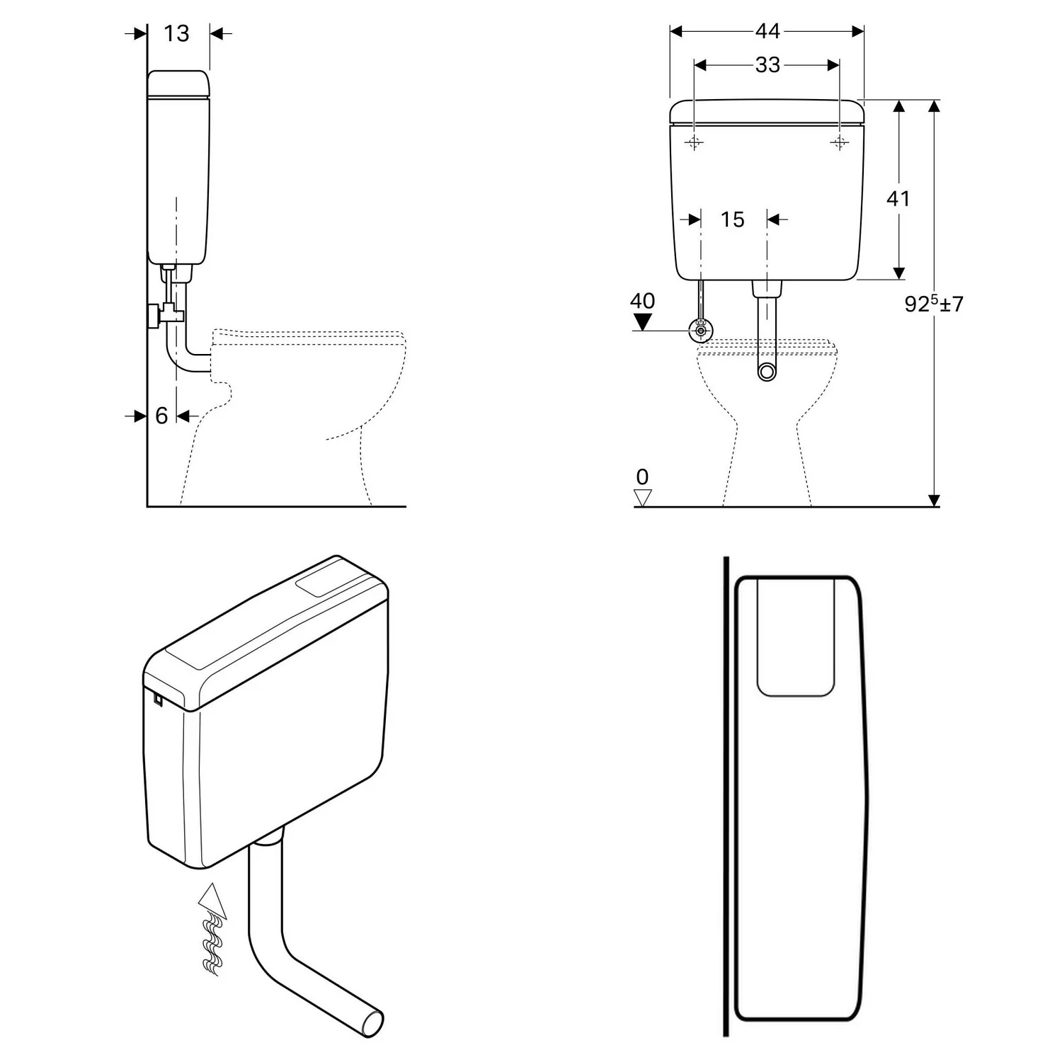Geberit AP-Spülkasten AP127 tiefhängend mit Spül-Stopp-Spülung, Anschluss unten links Bild 3