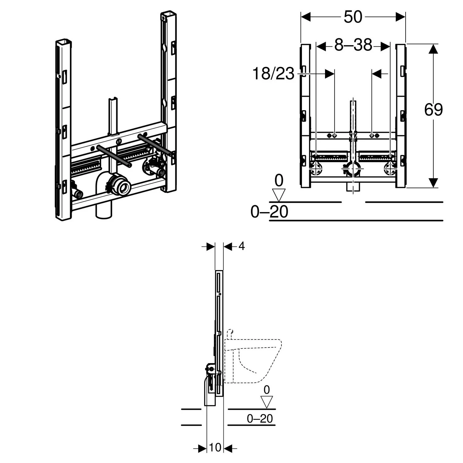 Geberit GIS Montageelement für Bidet, Universal Bild 2