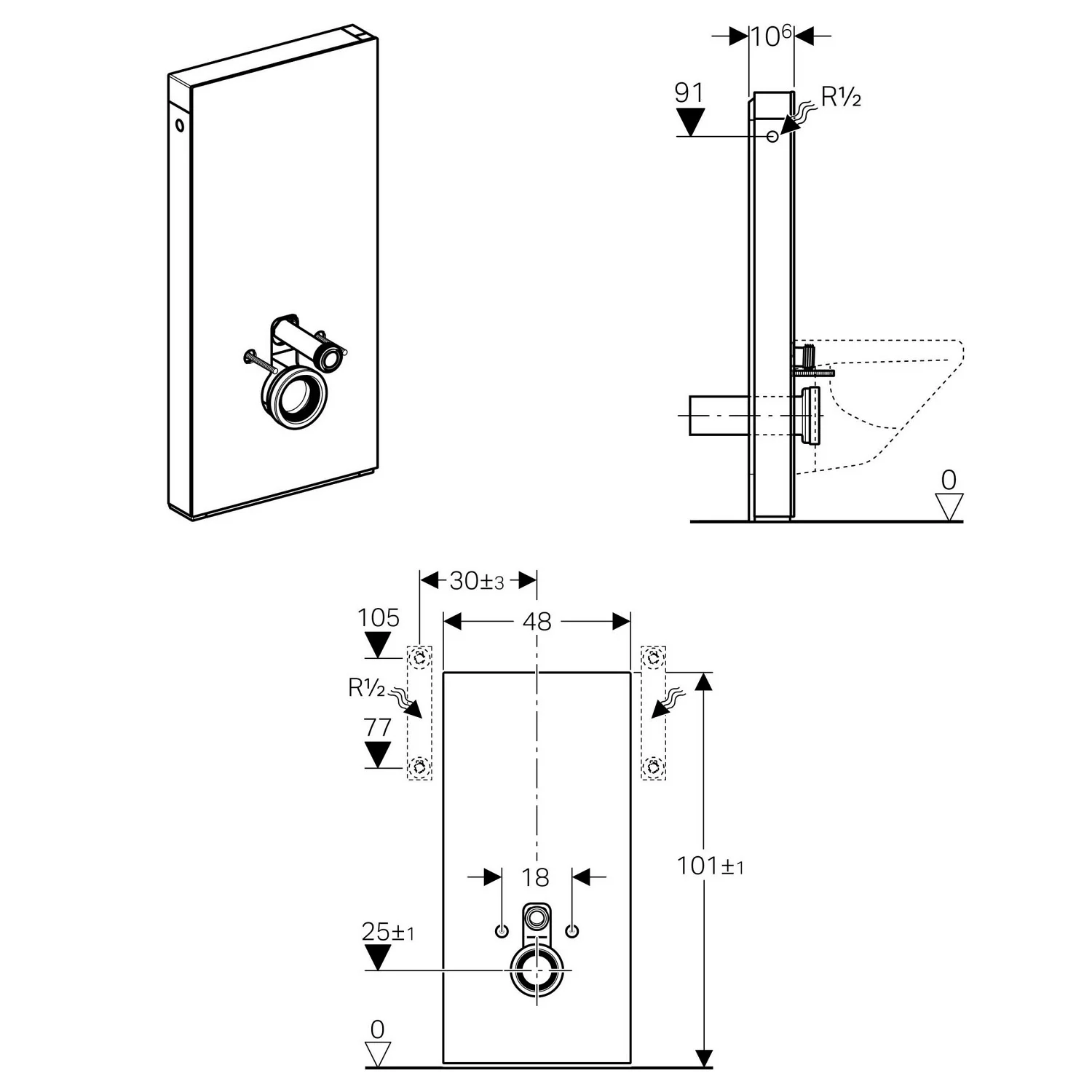 Geberit Monolith Sanitärmodul für Wand-WC, 101 cm, mit Anschlussstutzen, Wasseranschluss seitlich Bild 5