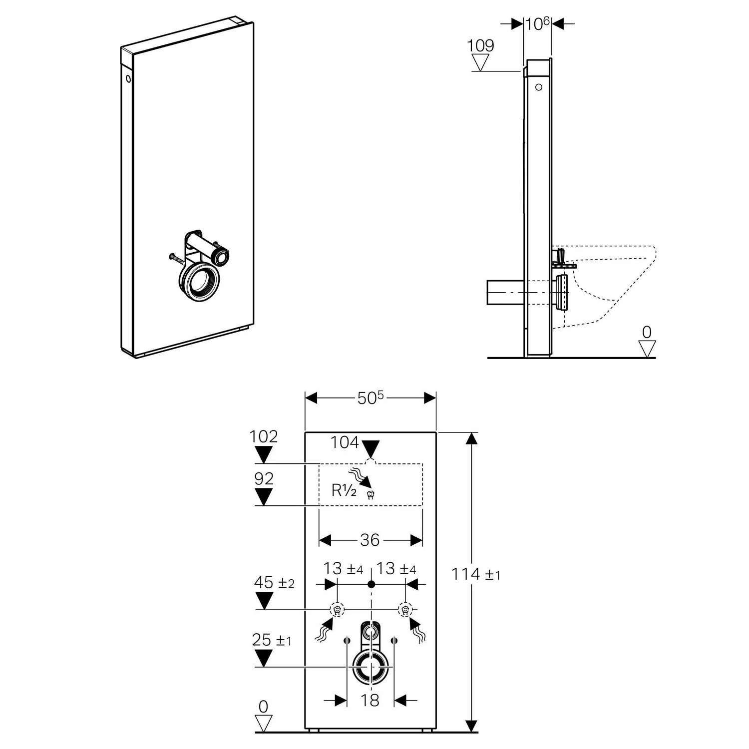 Geberit Monolith Sanitärmodul für Wand-WC 114 cm mit Anschlussstutzen, Wasseranschluss hinten mittig Bild 5