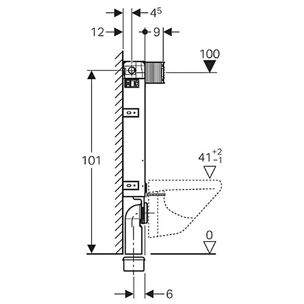 Geberit Kombifix Element für Wand-WC, 108 cm, mit Omega UP-Spülkasten 12 cm für Betätigung von vorne Bild 3
