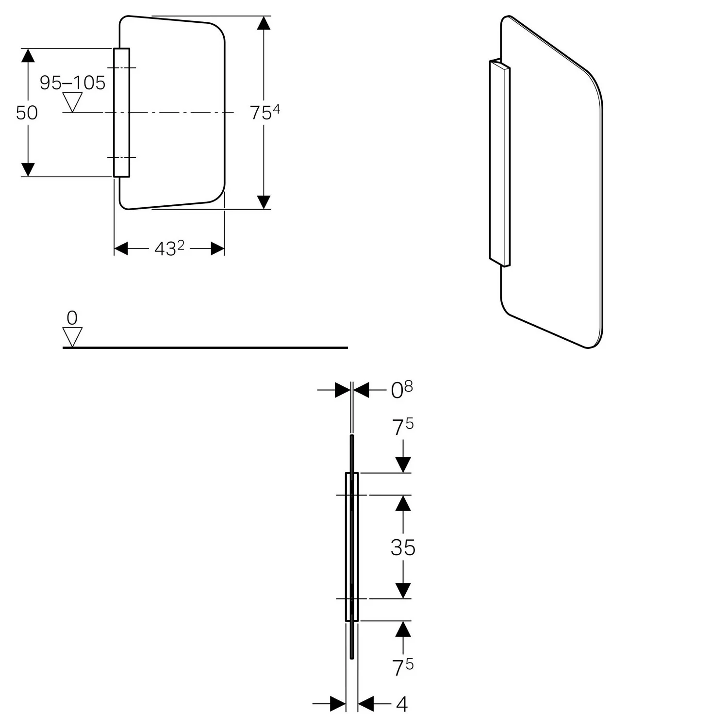 Rysunek techniczny szklanej przegrody, Geberit