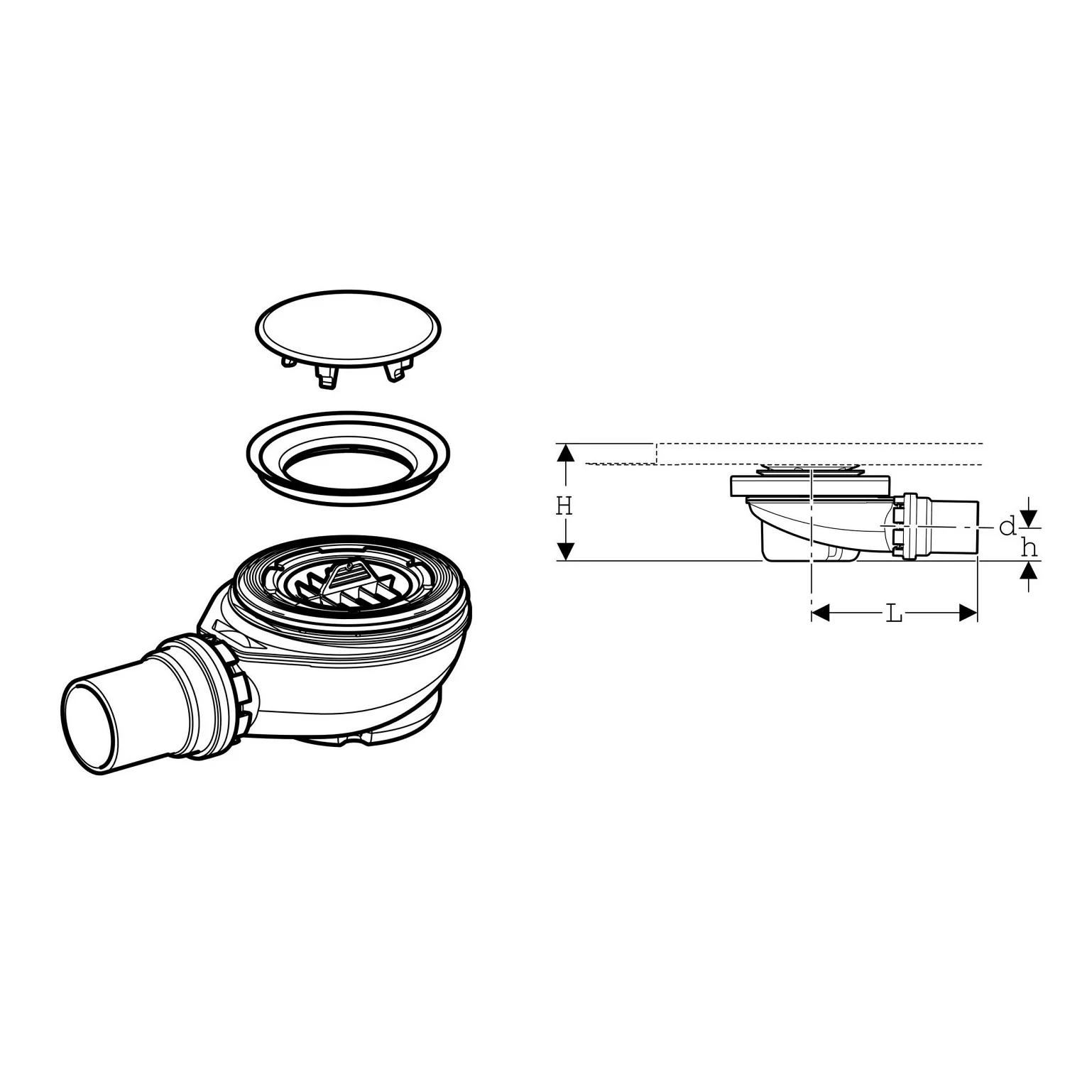 Geberit Duschwannenablauf, zu Setaplano Duschfläche, Sperrwasserhöhe 5 cm Bild 2