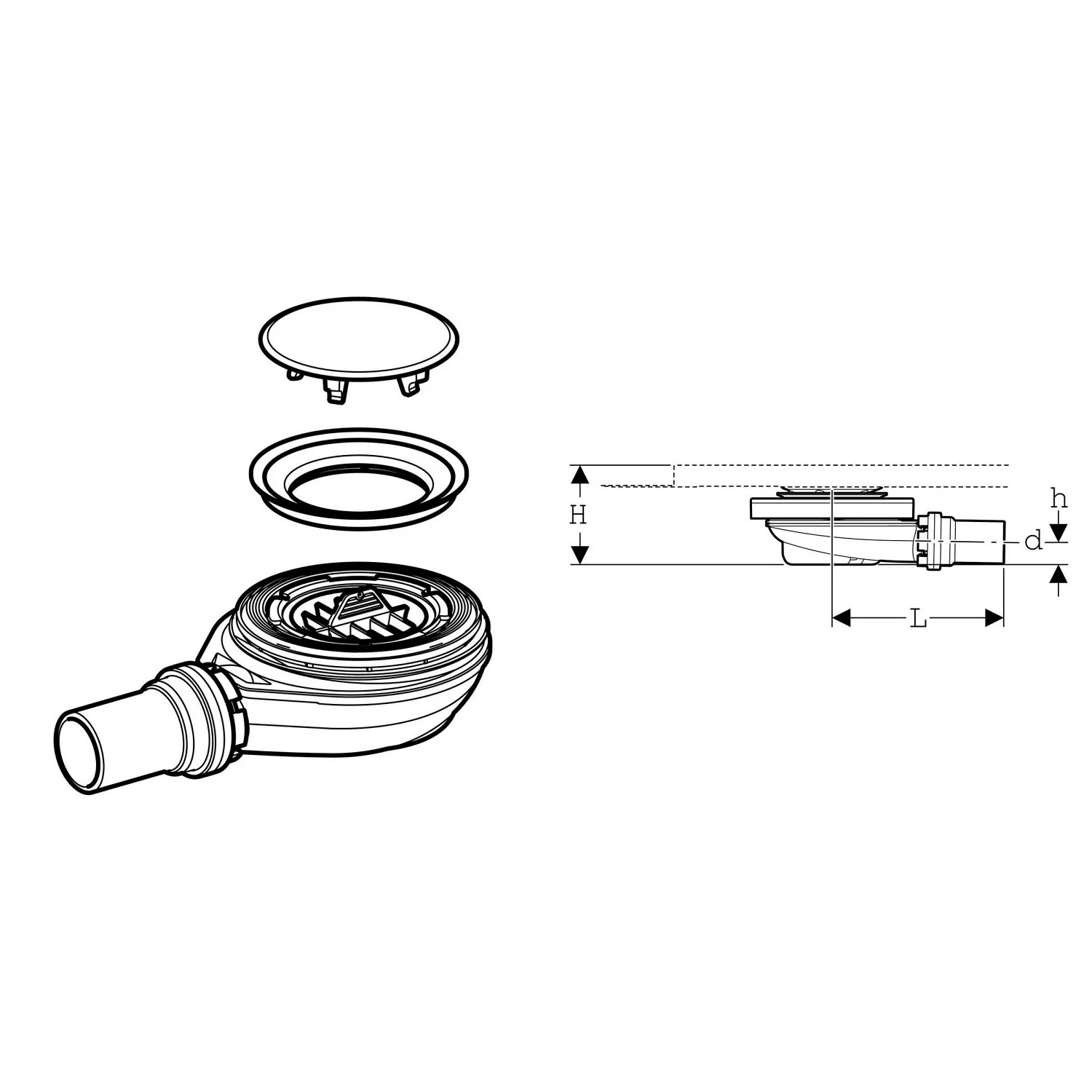 Geberit Duschwannenablauf, zu Setaplano Duschfläche, Sperrwasserhöhe 3 cm Bild 2