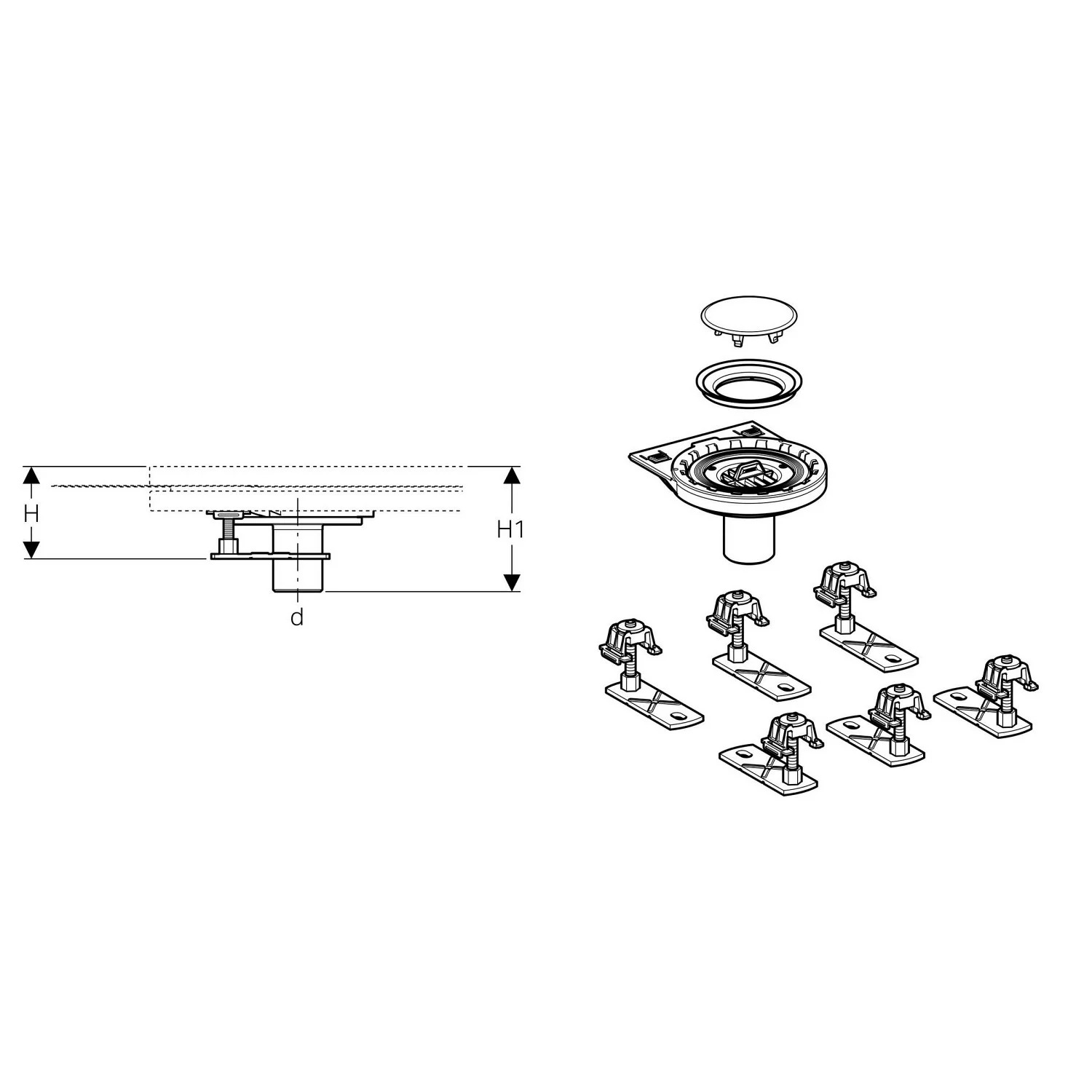 Geberit Rohbauset, zu Setaplano, stockwerksdurchdringende Installation, mit 6 Füßen Bild 2