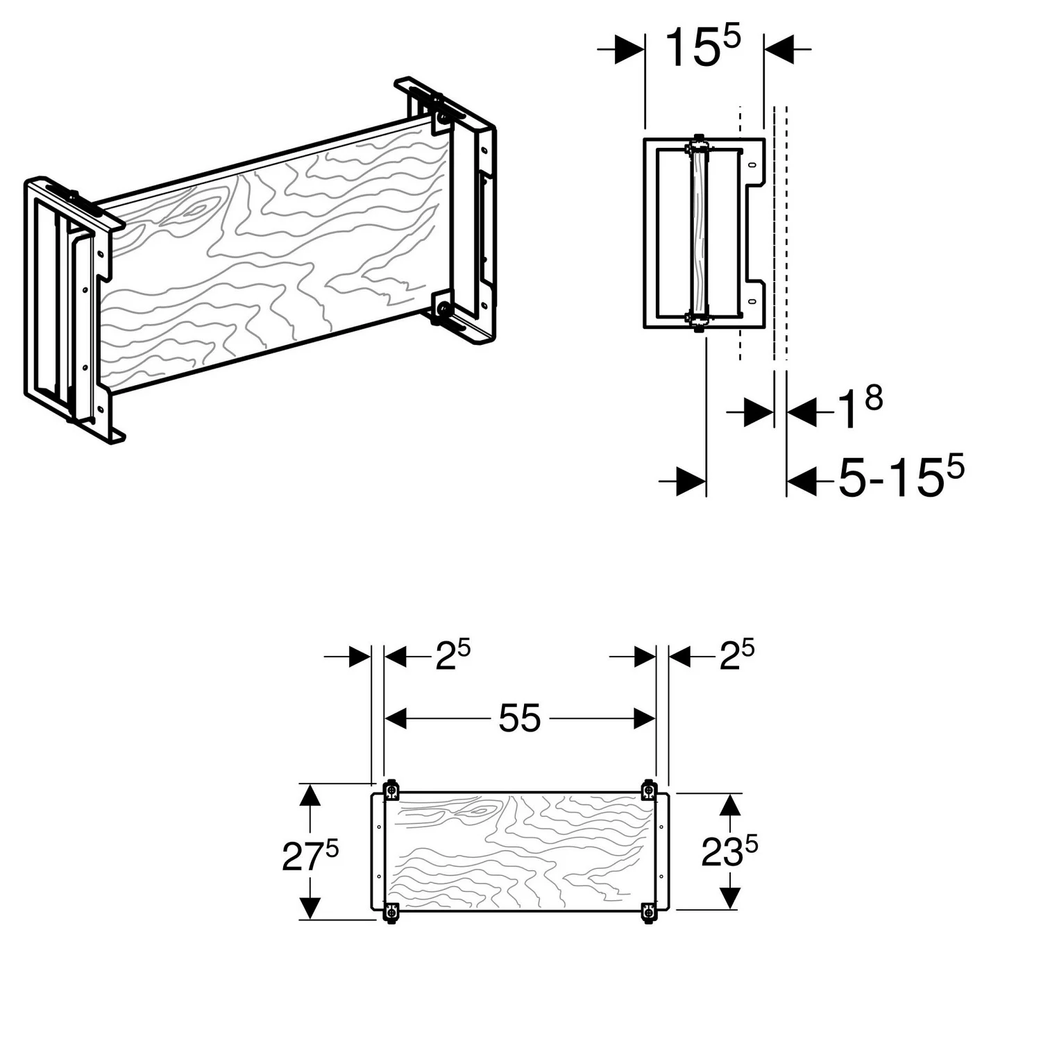 Rysunek techniczny systemu Duofix z wymiarami, Geberit