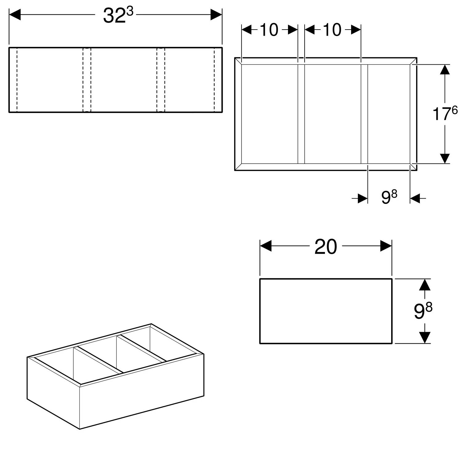 Geberit Schubladeneinsatz, H-Unterteilung 32,3 x 20 x 9,8 cm Bild 2