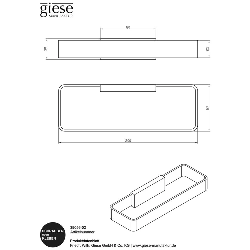 Rysunek techniczny wieszaka na ręczniki z wymiarami, Giese