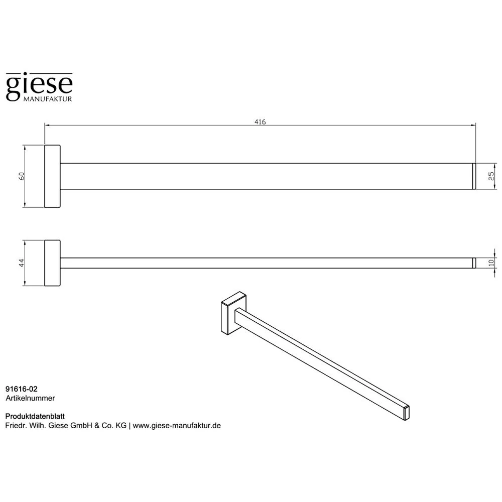Rysunek techniczny uchwytu na ręczniki 416 mm, Giese