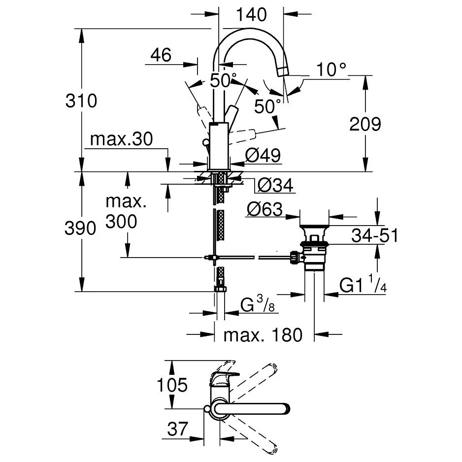 GROHE BauFlow Einhand-Waschtischbatterie L-Size Bild 3