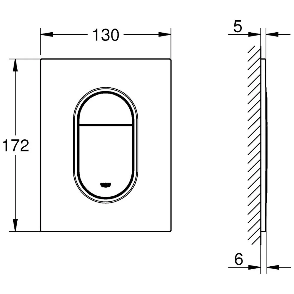 Rysunek techniczny płyty spłukującej z wymiarami, Grohe