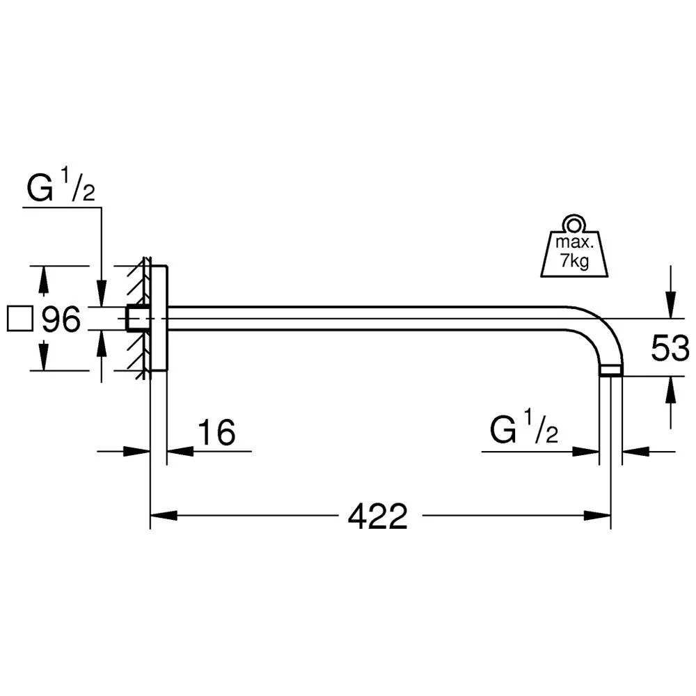 GROHE Rainshower Brausearm 42,2 cm mit eckiger Rosette Bild 2