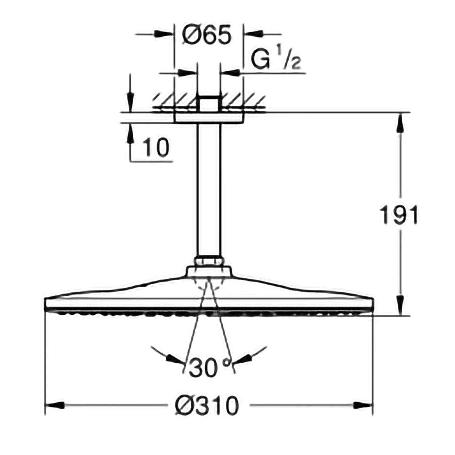 GROHE Rainshower 310 Mono Kopfbrause-Set rund, Deckenmontage, ohne Durchflussbegrenzung Bild 3