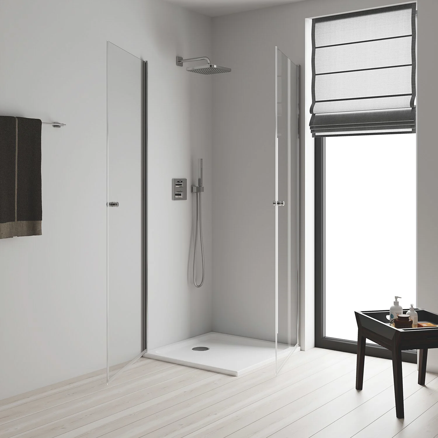 Prysznic z deszczownicą i szklanymi ścianami, Grohe