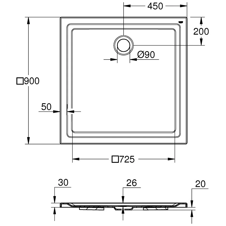 GROHE Universal Duschwanne 90 x 90 cm Bild 3