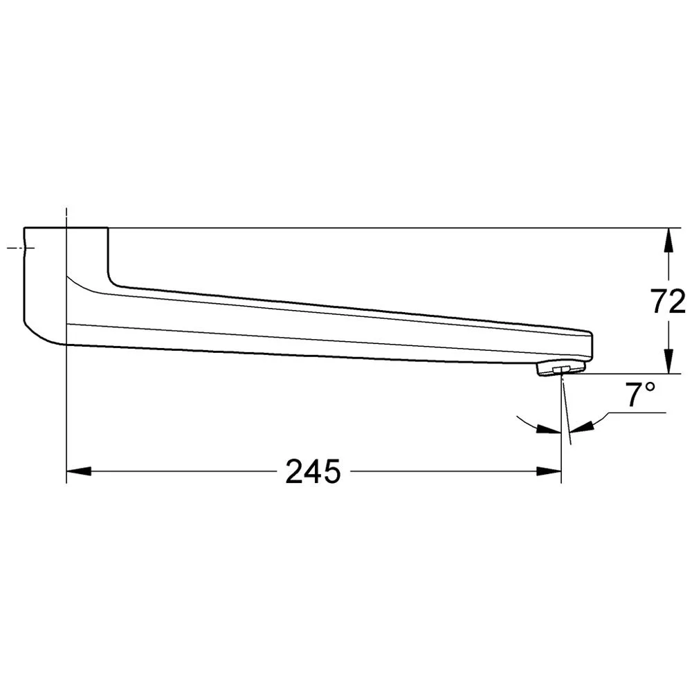 Rysunek techniczny wylewki z wymiarami, Grohe
