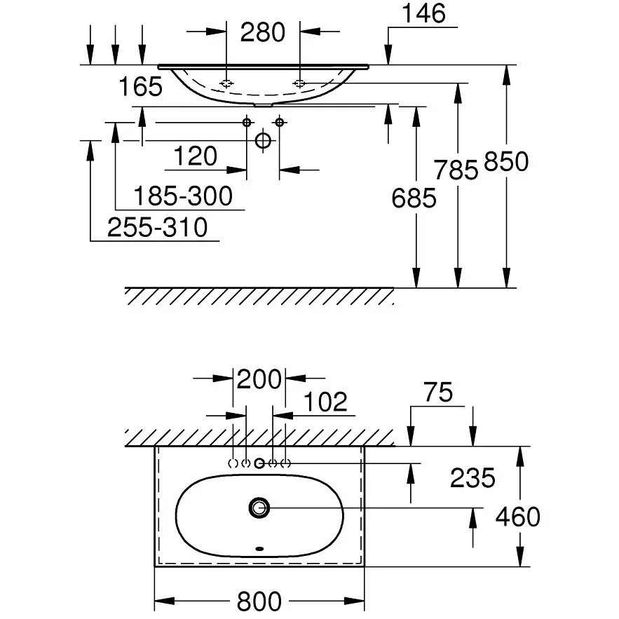 GROHE Essence Möbelwaschtisch 80 cm, mit 1 Hahnloch, mit Überlauf Bild 4