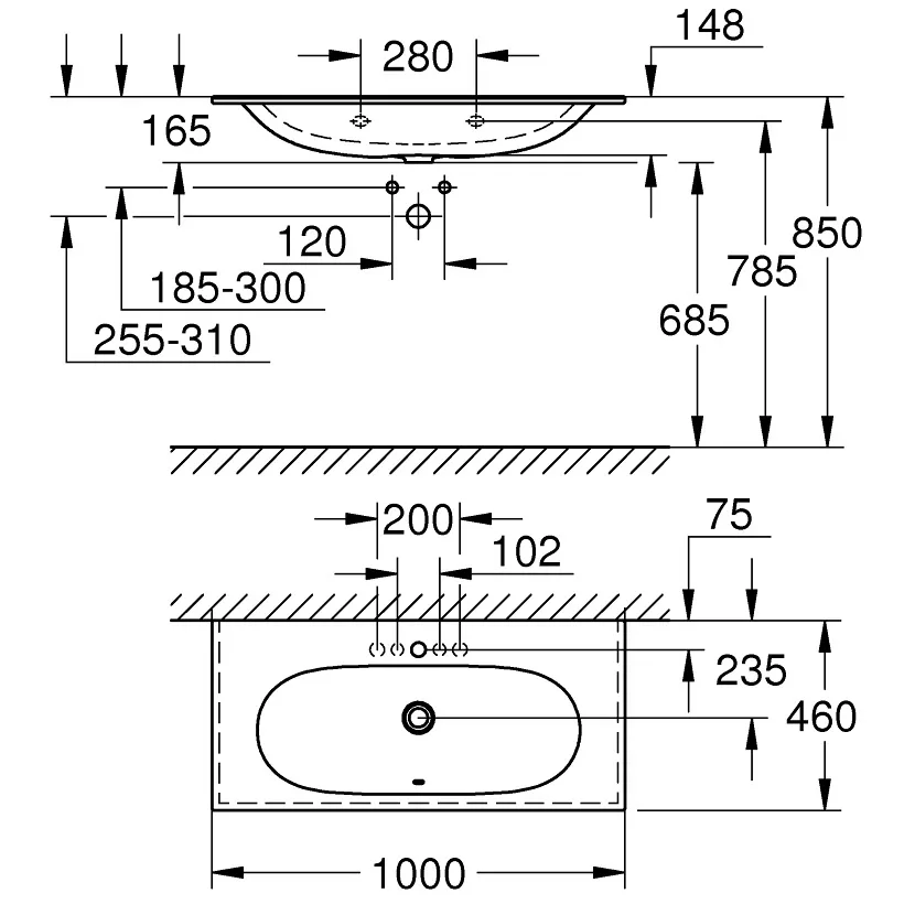 GROHE Essence Möbelwaschtisch 100 cm, mit 1 Hahnloch, mit Überlauf Bild 4