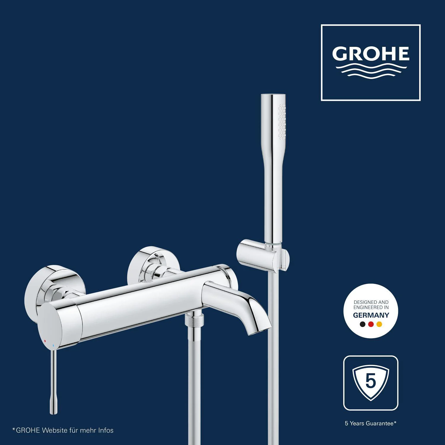 GROHE Essence New Einhand-Wannenbatterie mit Brausegarnitur Bild 7