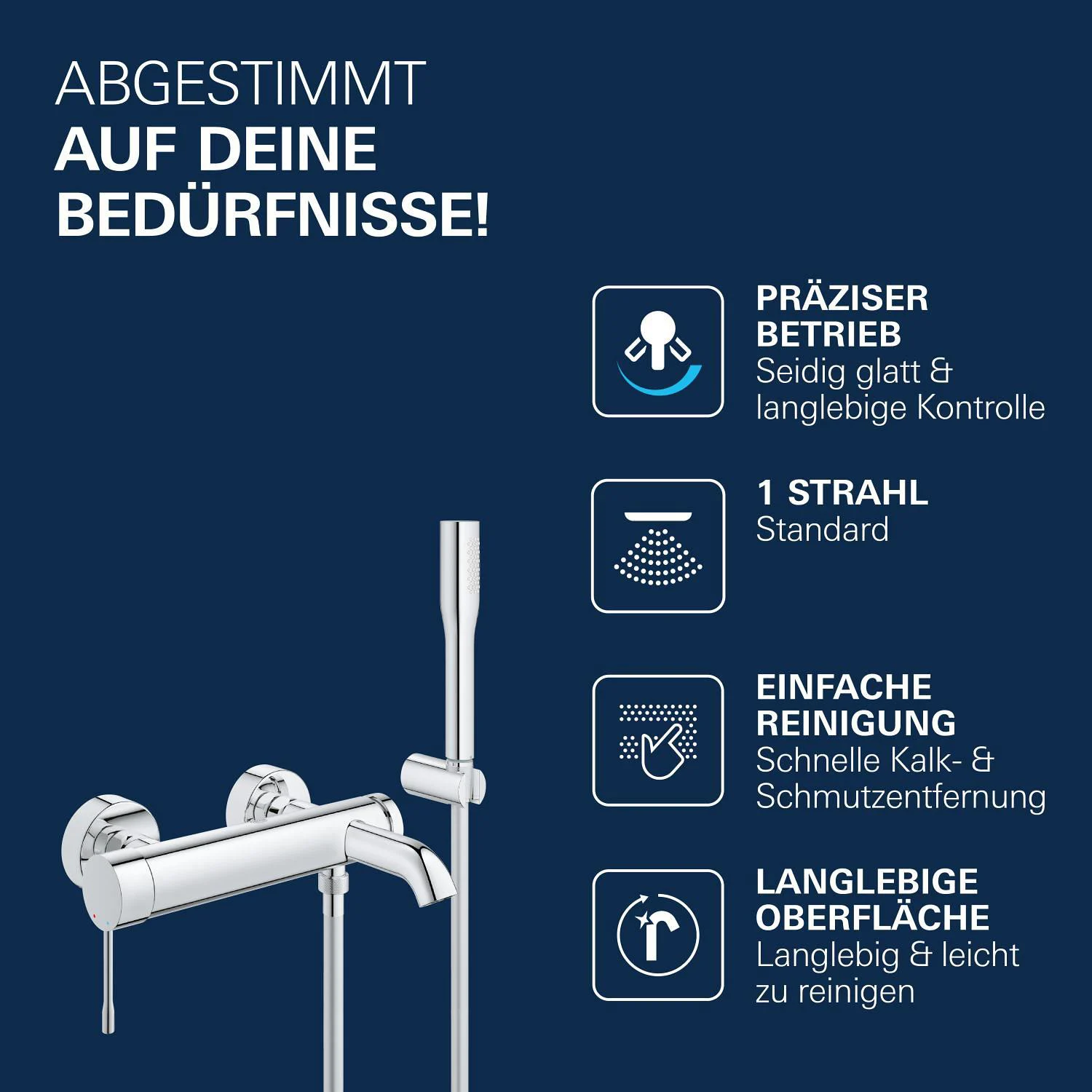 GROHE Essence New Einhand-Wannenbatterie mit Brausegarnitur Bild 8
