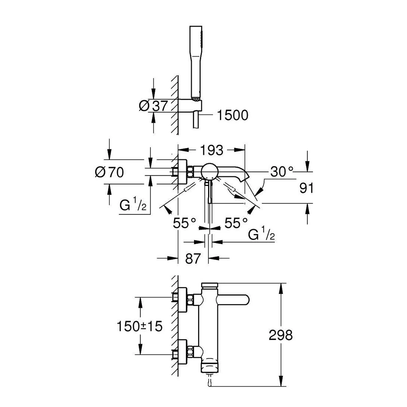 GROHE Essence New Einhand-Wannenbatterie mit Brausegarnitur Bild 5
