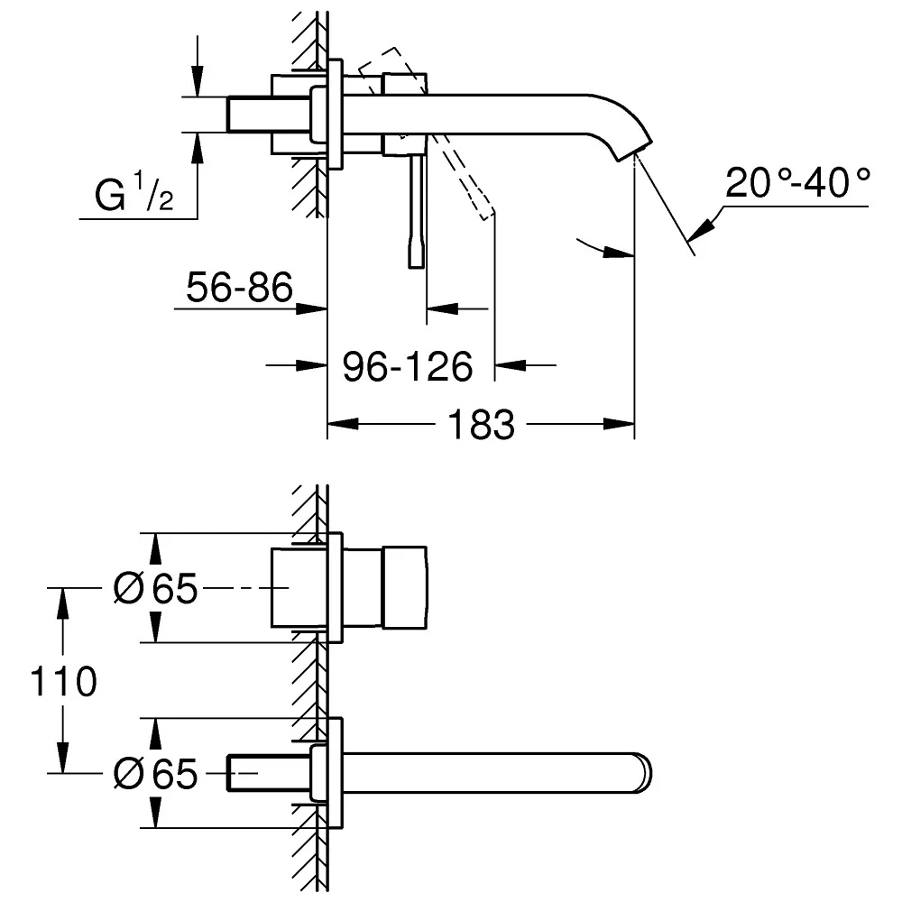 Rysunek techniczny baterii umywalkowej, Grohe
