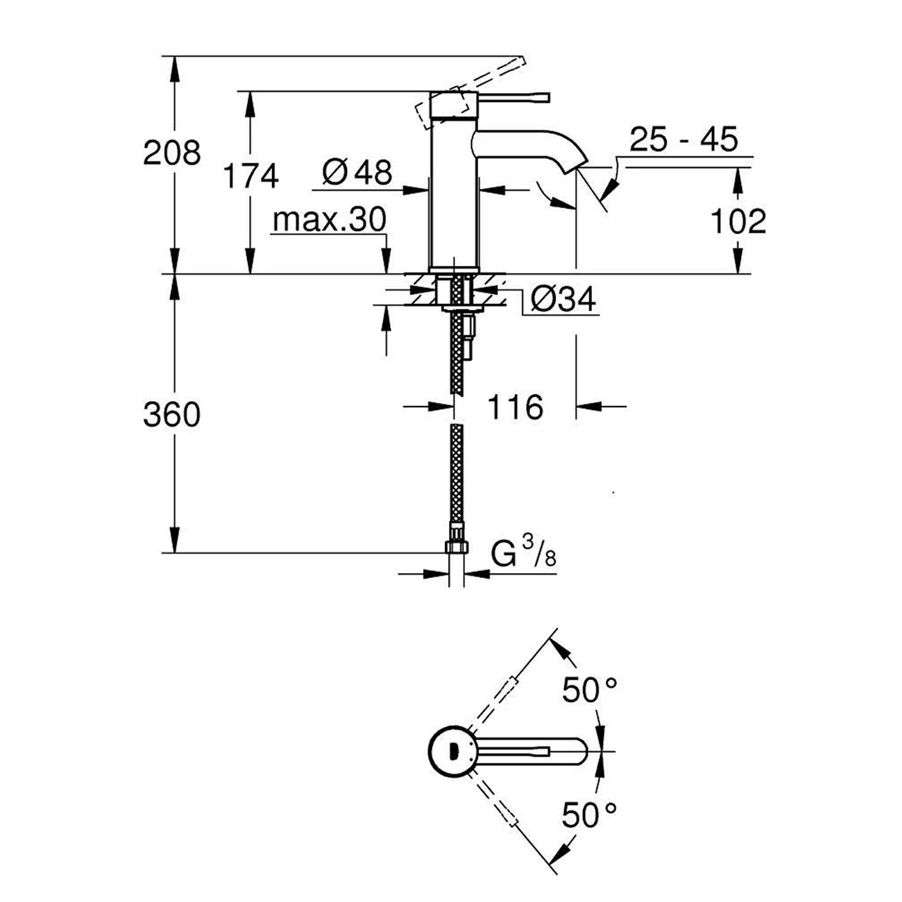 GROHE Essence New Einhand-Waschtischbatterie S-Size ohne Ablaufgarnitur Bild 4
