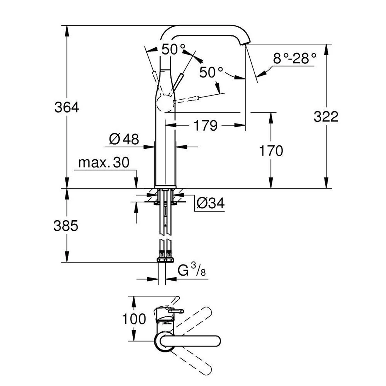 GROHE Essence New Einhand-Waschtischbatterie XL-Size für freistehende Waschschüsseln Bild 3