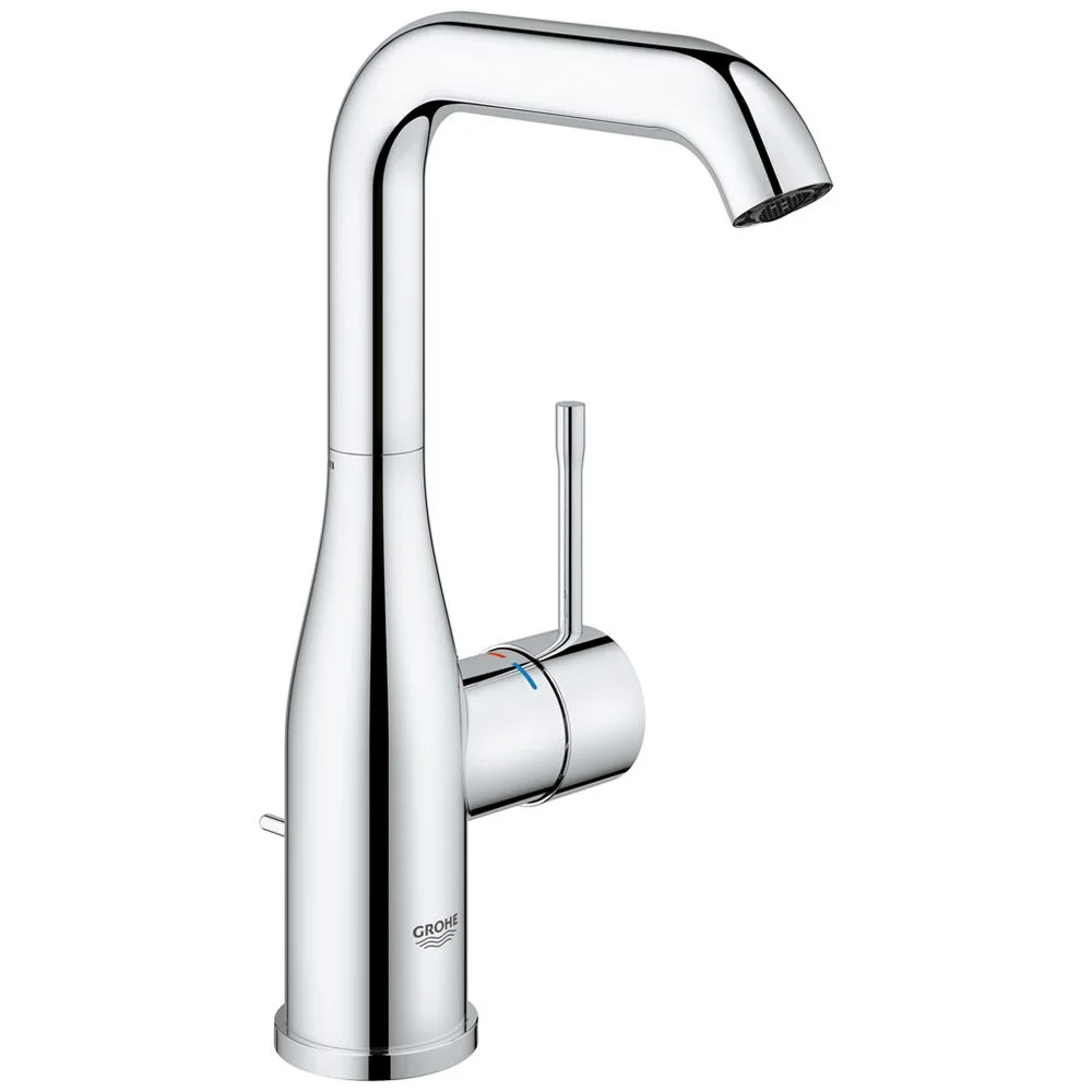 Wysoka chromowana bateria umywalkowa widok z boku, Grohe