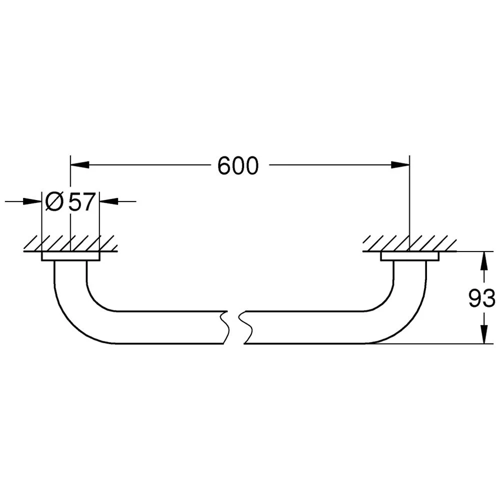 Rysunek techniczny uchwytu do wanny z wymiarami, Grohe